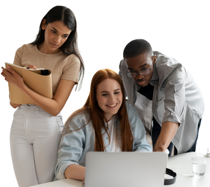 Team working around a laptop